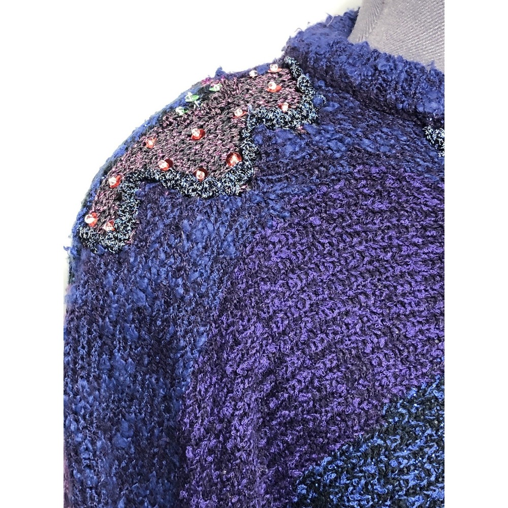 Vtg 80s Funky Statement Sweater Abstract Art Knit Beaded Glam Novelty M B44 - Picture 3 of 9